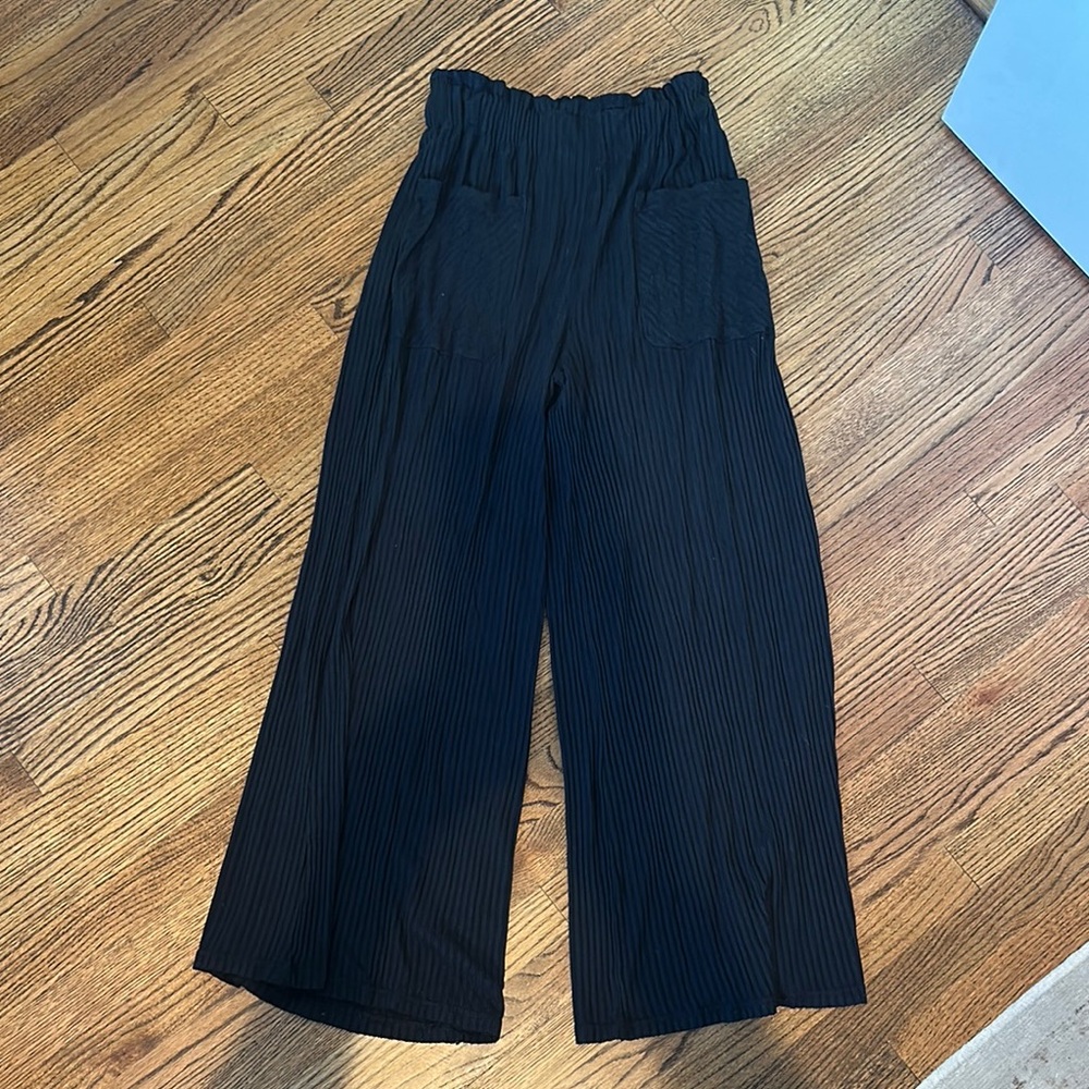 Free People Movement blissed out Black Striped Wide-Leg Pants